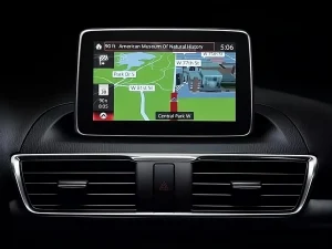 Car Dashboard Displaying GPS Navigation System With Route to Museum