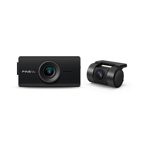 Black Dual-Lens Dashcam on White Background